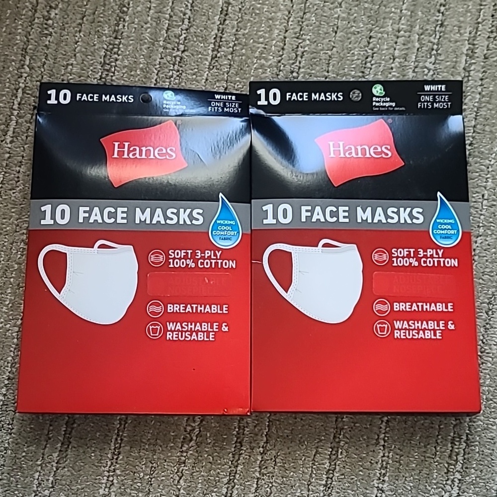 20 Adult Hanes Face Mask 2-10 Pack 100% Cotton